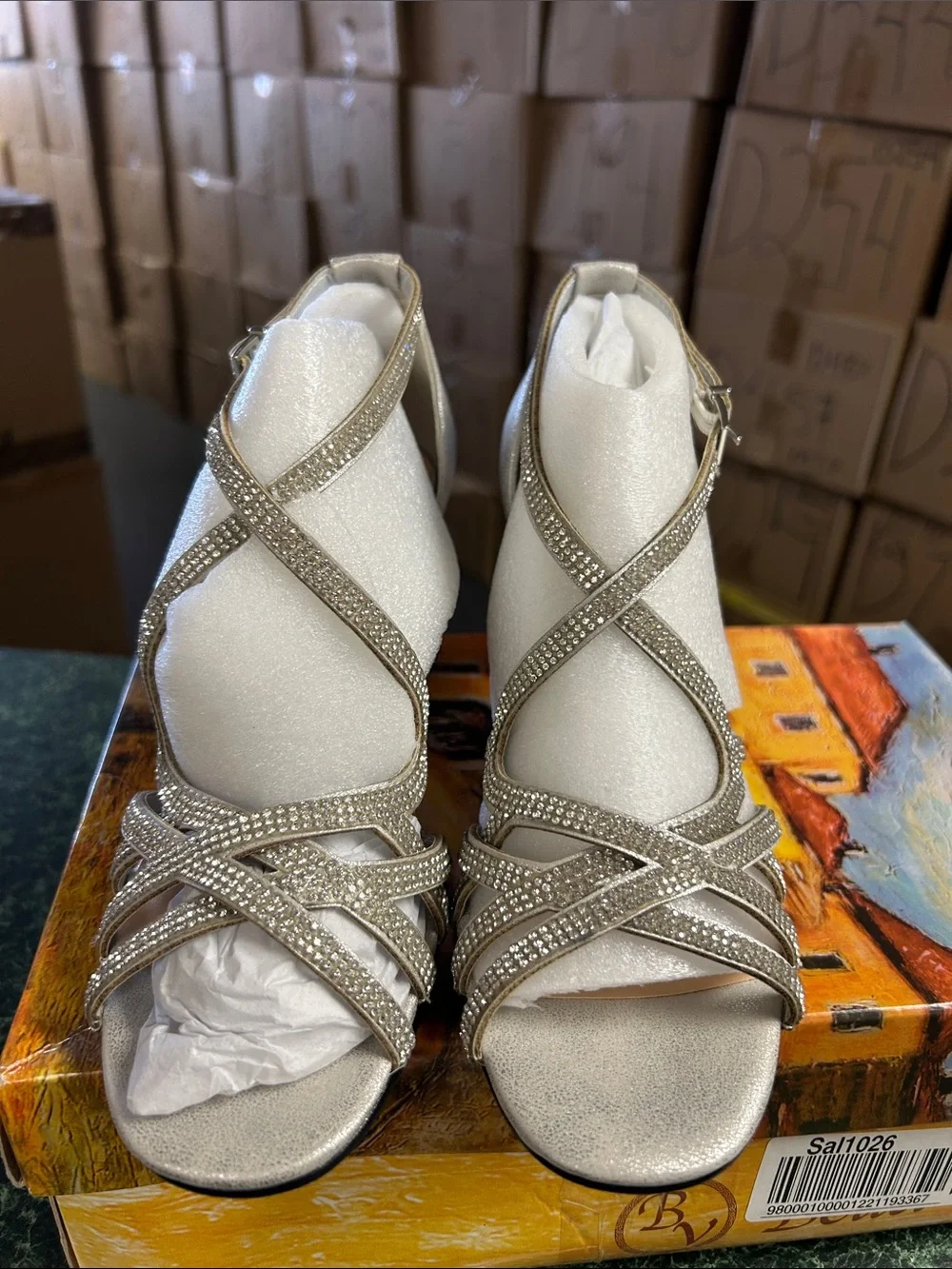 Bella Vita Silver Rhinestone Strappy Block Heel Sandals